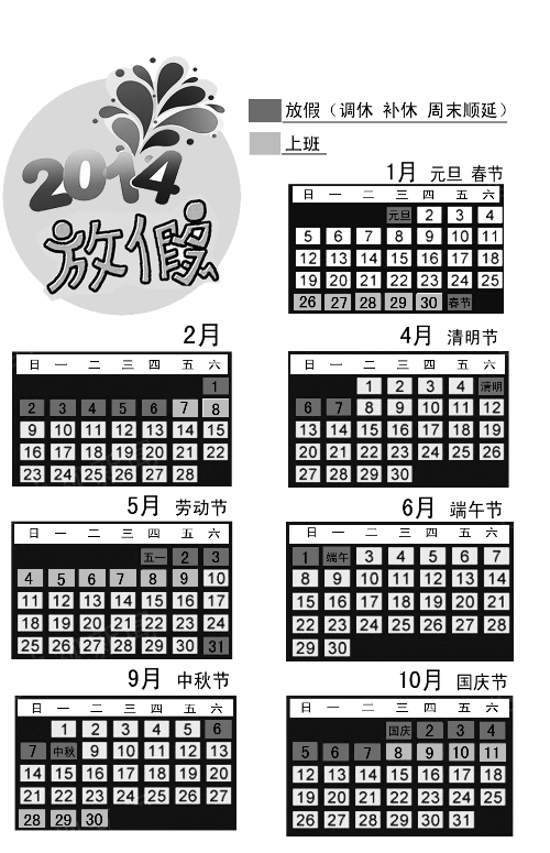 2014年放假方案昨公布 元旦休一天除夕不放假